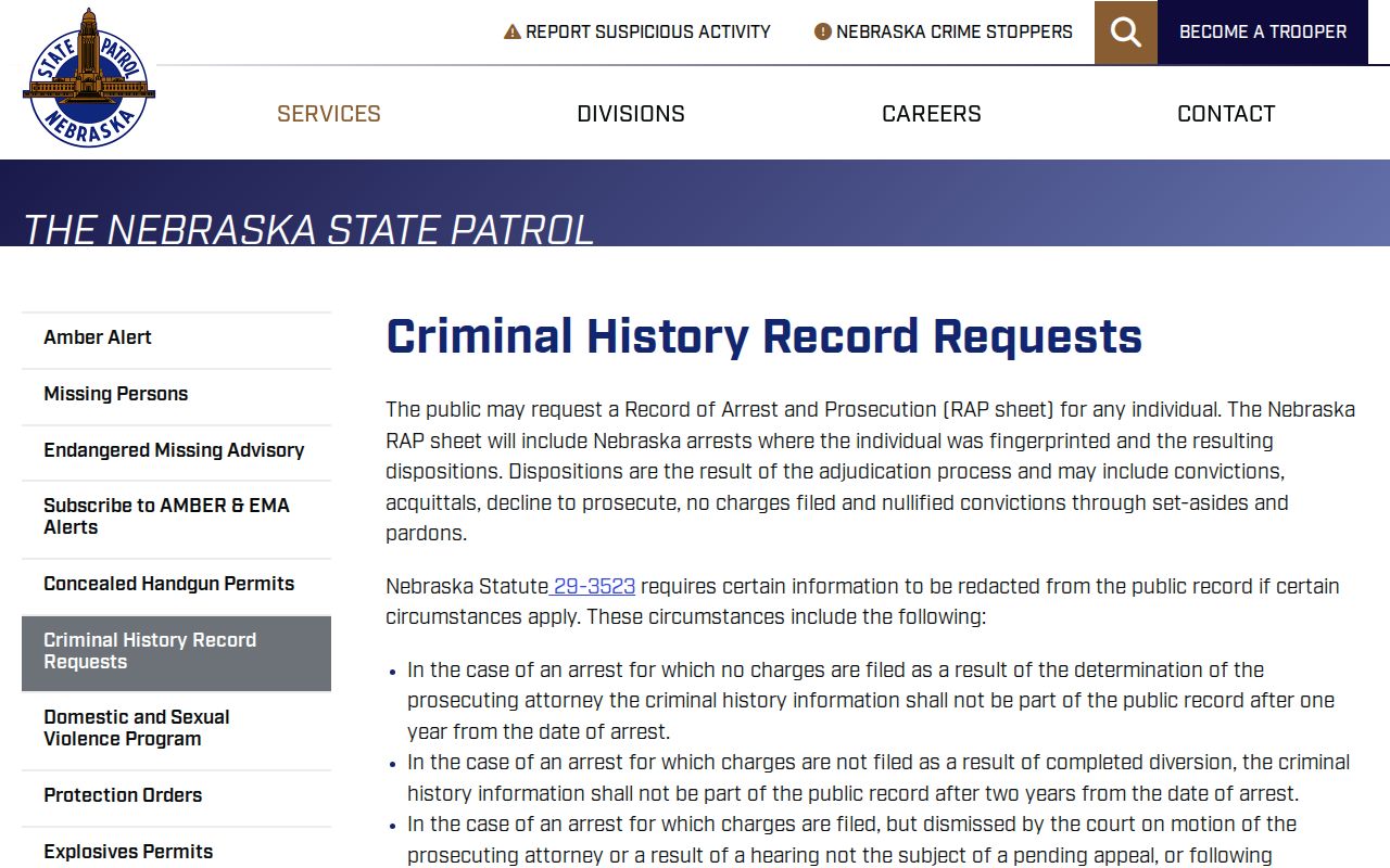 Nebraska State Patrol criminal history request instructions
