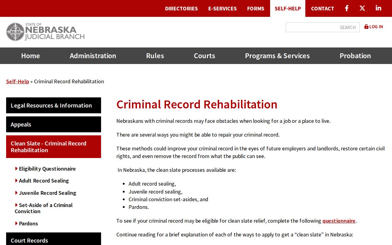 Nebraska criminal record rehabilitation options