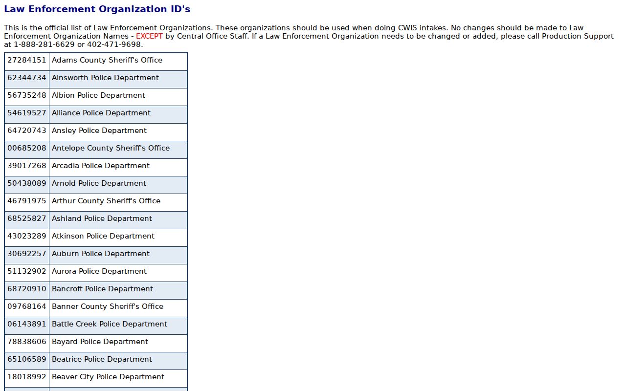 Osmond criminal history agency confirmation in the Nebraska directory