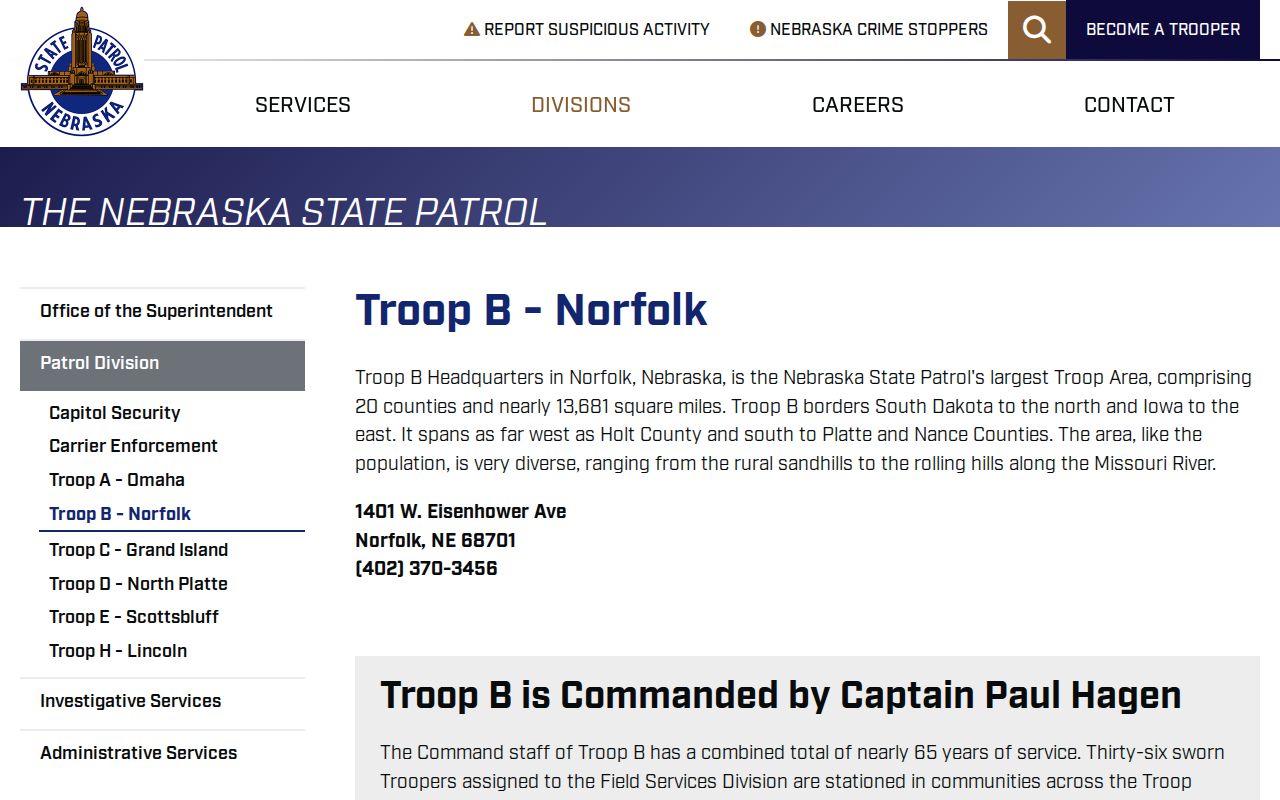 Pierce County arrest history contact through Nebraska State Patrol Troop B