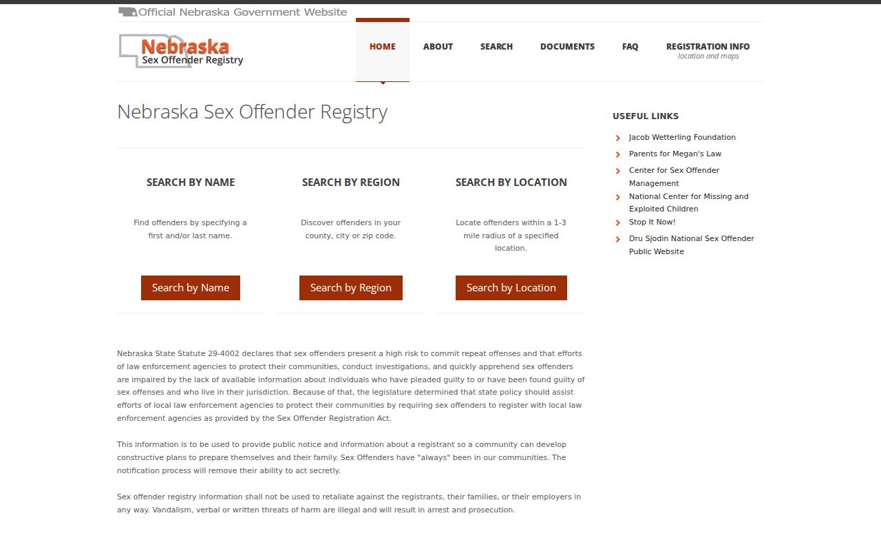 Nebraska Sex Offender Registry search home for a Pierce County check